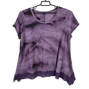 Womens Simply Vera Vera Wang Purple Textured Top Short Sleeve Polyester Blend 1X
